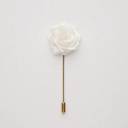 Men White Flower Lapel Pin For Wedding